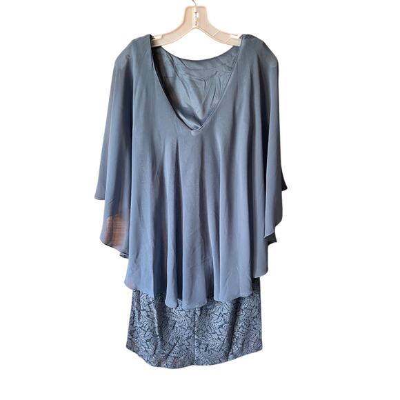 Lace Dress with Chiffon Overlay Formal Party Cocktail Elegant Gray Women Size 10 - Picture 3 of 6